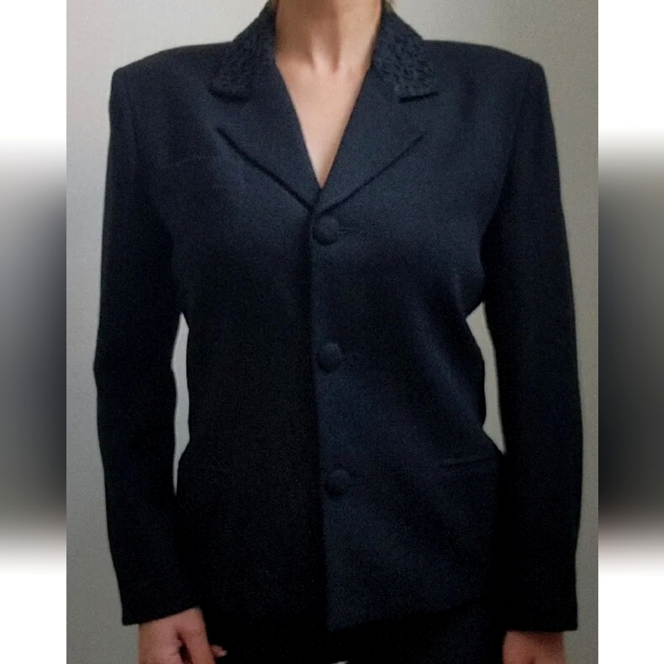 Vtg Henri Bendel Lady Black Wool Lace Crochet Collar Blazer Suit Jacket! Size 8